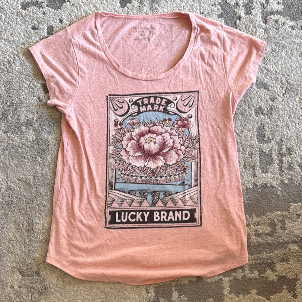 Lucky Brand Graphic Short Sleeve Tee in Orange and Pink